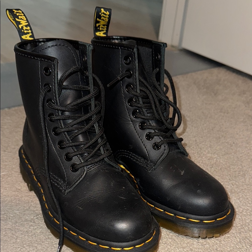 Dr. Martens Black Lace-Up Boots with Yellow Accents